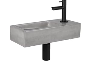 ‎DIFFERNZ Differnz Jukon Waschbecken – Handwaschbecken Beton hellgrau – Wasserhahn gerade schwarz matt – Komplettset – 38,5 x 18,5 x 9 cm