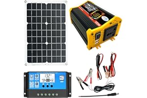 MOAGEME Solaranlage Komplettset Inselanlage netzunabhängiges Kit Solar Power System 18V 18W Solarpanel Kit 12/24V 30A Solarladeregler 110V/220V 6000 Wechselrichter, Schnellladung für Notstromversorgung