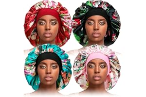 TSKNOMO 4 Pcs Silky Sleep Bonnet Extra Large Hair Bonnets for Women Hair Care, Satin Sleeping Cap Big Bonnets for Curly Hair
