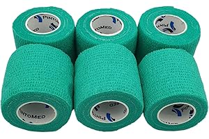 PintoMed BENDAGGIO COESIVO - VERDE - garza elastica, 6 rotoli x 5 cm x 4.5 m autoadesiva flessibile bende, qualità professionale, primo soccorso - Confezione da 6