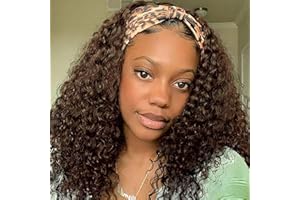 REBASAR Deep Wave Headband Wig Human Hair Rizado Peluca 20 Inches 150% Densidad Peluca Cabello Humano Rizadas Para Mujeres Chocolate Brown Color