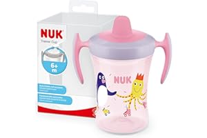 NUK Trainer Cup Trinklernbecher, auslaufsicherer Becher mit weichem Trinkschnabel & ergonomischen Griffen, 6+ Monate, 230 ml, BPA-frei, rosa Pinguin