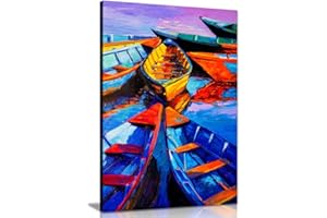 PANTHER PRINT Blue Oil Painting Boats & Sea Modern Canvas Wall Art Picture Print (36x24)