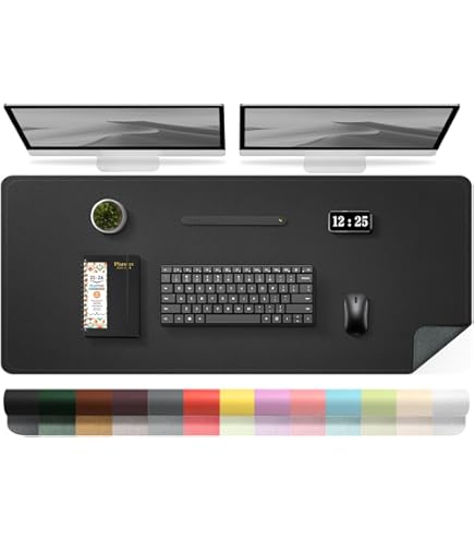 ZORESYN Bureau Informatique Coin En Forme De L Tapis De Souris, (120+120) X40cm Sous-Mains En Cuir PU, Imperméable Tapis De Souris Gaming De Travail PC Gaming Pour Maison Et Bureau, Noir