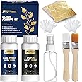 Nayrmaer Gilding Adhesive Set, Water Based Adhesive and Protective Varnish, Gold Leaf Sheets 100 pcs, 2 Brushes,1 Spray for Craft, Painting and Arts