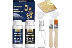 Nayrmaer Gilding Adhesive Set, Water Based Adhesive and Protective Varnish, Gold Leaf Sheets 100 pcs, 2 Brushes,1 Spray for Craft, Painting and Arts
