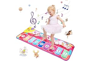 Januts Kids Piano Mat Music Dance Mats Multi-function Touch Play Keyboard Mat with 9 Keys & 8 Animal Sounds Musical Carpet Mat Dancing Toy Educational Musical Instruments Toys Age 3+ Boys Girls, Pink