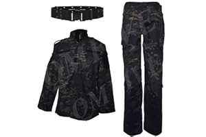 QMFIVE Combat Tactique Uniforme, Camouflage Camouflage pour Hommes Combat BDU Veste Chemise et Pantalon avec Ceinture Uniforme Guerre Jeu Armée Militaire Paintball Airsoft Chasse Tir Camo