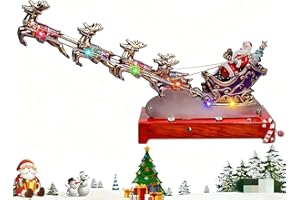 FORHOME Trineo Papa Noel,Adorno de Trineo de Renos de Navidad,Decoraciones navideñas con Musica y Luces,Papá Noel en Trineo de Navidad con Renos,Luces LED Multicolor,3 x AAA (No Incluidas),30cm de Largo
