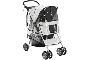 PawHut Poussette buggy pliable animaux chariot pliante imperméable chien chat porte-gobelet panier de rangement inclus roues avec frein tissu 600D Oxford acier housse de pluie incluse gris