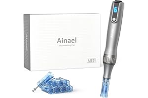 Ainael M8S Microneedling Pen, Updated Machine de Microneedle Professionnelle, Stylo Microneedling Sans Fil pour Visage Corps Cheveux Barbe Croissance Cadeau Pour Femme - 8 Remplacement Cartouches