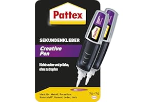 Pattex Creative Pen (2er-Pack x 3g), Sekundenkleber extra stark und präzise für punktgenaues Dosieren, Superkleber Stift für Materialien wie Holz, Gummi und Porzellan