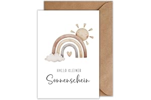 ‎WBDESIGNZ WBdesignz Geburtskarte mit Umschlage - Glückwunschkarte zur Geburt Junge Mädchen - Boho Regenbogen (A6)