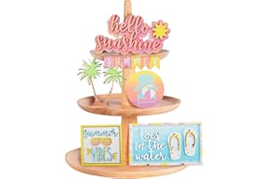 URROMA Set di 12 vassoi rustici a più livelli, mini cartelli estivi in legno, decorazione per la casa, spiaggia, sole, casa, casa, decorazioni estive per vassoio a più livelli