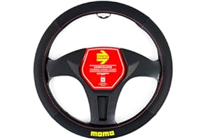 MOMO - Funda de Volante Easy Universal, Antideslizante, Lavable y Resistente, Medidas 38-39 cm, Diseño Deportivo con Logo, Color Negro y Rojo