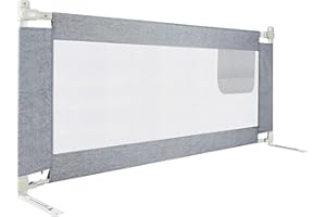 Froadp 200cm Barriera per Letto Bambini, Pieghevole Sponda Lettino Regolabile in Altezza con Doppia Chiusura Cintura Fissa e Mesh Taspirante, Portatile Guardrail Adatto per Maggior Letti(Grigio)