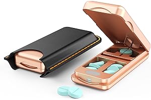 HQEUZ Aluminiowy rozdzielacz do tabletek, do małych i dużych tabletek, z ostrzem ze stali nierdzewnej 316 L, przenośna krajalnica do tabletek z przegródką do przechowywania, łatwa obsługa, różowe