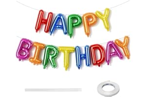 Lingqiang 16 Inch Happy Birthday Banner Balloon, Rainbow Self Inflating Happy Birthday Letter Foil Balloons Bunting, Multicolor Happy Birthday Balloons for Colorful Birthday Party Decor