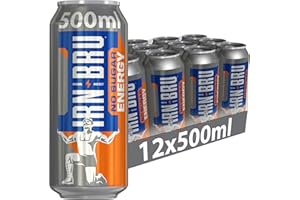 IRN-BRU Energy 12 Pack, Zero No Sugar Big Can Energy Drink with Taurine, Caffeine & Vitamin B - 12 x 500ml Cans