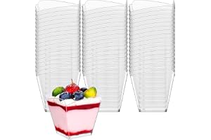 KAHEIGN 60st Plastkopp för efterrätt, 100 ml Fyrkantiga avfasade dessertkoppar Klar Parfait Förrättskopp Återanvändbar Server