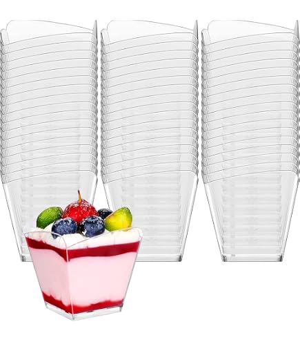 Lot De 50 Verrines Plastique Finger Food - 100ml - Forme Triangle Oblique - Avec Cuillères - Transparent