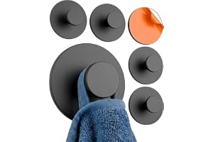 Minism väggkrokar set 6 stycken, självhäftande rostfria krokar, starkt grepp upp till 5 kg per krok, utan borrning, runda knoppkrokar för rockar, handdukar, väskor och mer