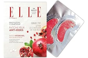 Elle by Collagena - Patch Hydrogel contour des yeux Anti-rides à l'extrait naturel de Grenade, Rouge, 1 Unité (Lot de 1)