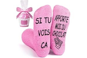 QXRXN Chaussettes Femme Fantaisie Chaussettes Chaudes Femme Antidérapantes Chaussettes SI TU VOIS ÇA APPORTE MOI DU CHOCOLAT, Chaussette Rigolote Femme Humour Idee Cadeau Noel Anniversaire 39 42