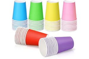 NUZEKY 60 sztuk jednorazowych kubków imprezowych – 250 ml, kolorowe kubki papierowe jednorazowe – wielokolorowe kubki papierowe do gorących napojów, zimnych napojów, kawy, na wesele, urodziny,