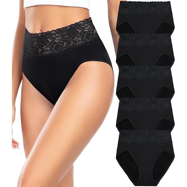 Innersy stretch damesonderbroeken van katoen, met hoge taille, zacht ondergoed, set van 5, zwart/wit/grijs, XL