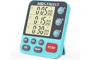 MOSTRUST Digital Triple Kitchen Timer, 3 Channels Countdown Timer, Large Display, Magnetic Back, Blue