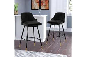 Bekrvio Swivel Bar Stools Set of 2, 74cm Bar Height Velvet Stools with Back, Upholstered Breakfast Chairs, Metal Frame, Support 150kg, Ideal for 105–110cm Counters