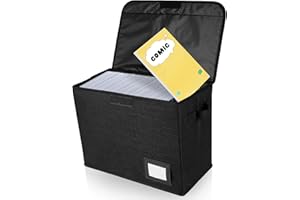 KTCINA Boîte de rangement pour livres de bande dessinée - 40 x 20 x 30 cm - Peut contenir jusqu'à 150 à 180 livres - Ultra robuste - Pliable - Avec couvercle - Avec 2 poignées - Fente pour étiquettes -