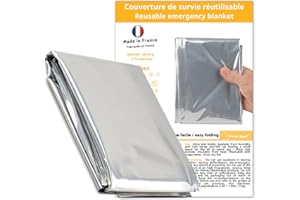 Frana surv Couverture de Survie réutilisable isothermique Made in France, épaisse, Lourde, Grande Taille, Contre la Chaleur et Le Froid, pour Trail, Camping, randonnée, Trousse de Secours, 220x140cm