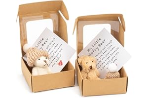 Zoruam 2 PCS My Little Worry Bear in a Box, Mini Plush Bears Set, Little Bear in a Box Gift for Friends Family Children, Decoration Positive with Cards & Hats (Brown & White)