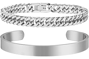 XUANPAI Mens Bracelets 2 Pcs Chain Bracelet for Men - Sturdy Stainless Steel Cuban Link Chain Cuff Bangle Mens Jewellery Set Gifts for Dad Boyfriend Bro Husband Birthday Anniversary 7.5/8.3 Inches