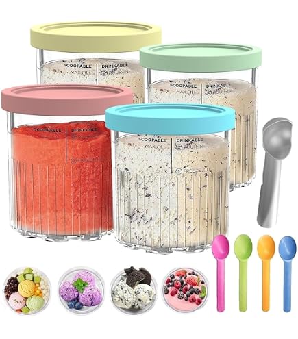 YANGUN Contenitore Creami per Ninja NC501 NC500, 4 PCS Contenitori per Gelato, Ricambio per Pinte Ninja Creami Deluxe, Contenitore per Gelato con Paletta, Accessorio per Macchina per il Ghiaccio Ninja