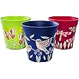 Hum Flowerpots, 15cm Set of 3, Various Patterns Colours and Sizes, Indoor/Outdoor Plastic Plant Pots, Green, Blue & Pink