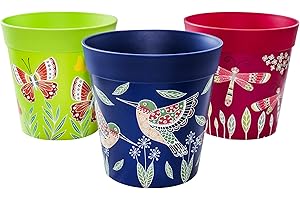 Hum Flowerpots, 15 cm, Lot de 3, Divers Motifs, Coloris et Tailles, Pots de Fleurs en Plastique Intérieur/Extérieur, Multicolore