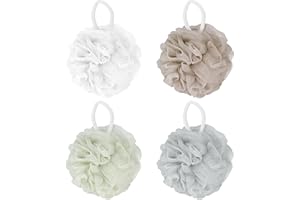 Zhujiehigh Bath Sponge Shower Puff, 4 Packs Exfoliating Bath Shower Body Puff, Soft Loofah Sponge Shower Mesh Ball for Adults, Mens, Body - Gray Blue/White/Green/Khaki