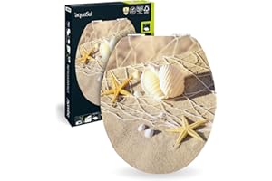 aquaSu® 40213 2 deska sedesowa wolnoopadająca, motyw morski, z drewnianym rdzeniem i szybkim mocowaniem, standardowy kształt O, metalowe zawiasy, błyszcząca deska sedesowa