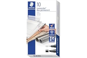 Staedtler Lumocolor duo permanent 348 B-9 - Rotulador permanente de doble punta: punta F de 0,6 mm y punta M biselada de 1,5-4 mm color negro. Caja de cartón con 10 rotuladores