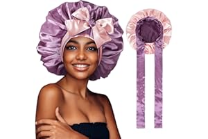 WEIPAO Silk Satin Bonnet - Silk Hair Wrap for Sleeping,Satin Bonnet for Curly Hair Sleep Cap Large Double Sided Reversible Hair Bonnet with Tie Band