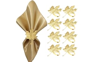 Lvjkes 8 Pièces Rond de Serviette, Or Feuillage Rond de Serviette, Métal Anneau Serviette de Table, pour Mariage Banquet Anniversaire Fête Anniversaire Festival Baptême Décoration De Table (Or-7)