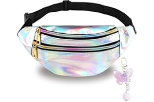 BMHNQ 1 Gürteltasche Kinder Mädchen Bauchtasche Mädchen Bauchtasche Damen Glitzer Kinder Bauchtasche Mit Mode Wasserdicht Fügen einen Schmetterlings Schlüsselanhänger hinzu Holographic Jugendliche Silber
