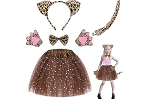 NHYDZSZ kot cosplay zestaw, przebranie kota dla dziewczynki, z kotem i uszami ogon tutu spódnica i kokardka motyl pazur rękawiczki na karnawał cosplay impreza karnawałowa przebranie