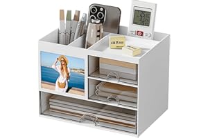 Ambesty Organiseur Bureau avec 3 tiroir, Rangement Bureau Organisateur avec 4 Compartiments, Organiseur polyvalent en Plastique Idéal pour les fournitures, Articles de papeterie et Accessoires