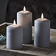 Lights4fun Set of 3 TruGlow® Grey Pillar Candles Battery LED Flameless with Timer Remote Included