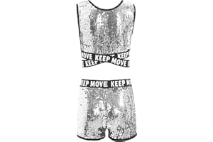 ranrann Traje de Baile Moderno para Niña Top Lentejuelas con Pantalones Cortos Conjunto de Danza Jazz Hip Hop Ropa Gimnasia Traje de Actuación