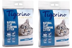 Tigerino Premium Katzenstreu, ergiebige Klumpstreu aus Naturton-Granulat: feinkörnig, schnelle und Starke Klumpenbildung, bindet Gerüche (2x12kg, Sensitive)